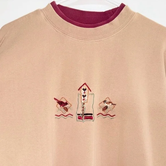 Men's Crewneck Sweatshirt in Light Tan with Embroidered Motif - Picture 3 of 4